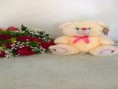 Buquê com 12 rosas, mais ursinho de pelucia